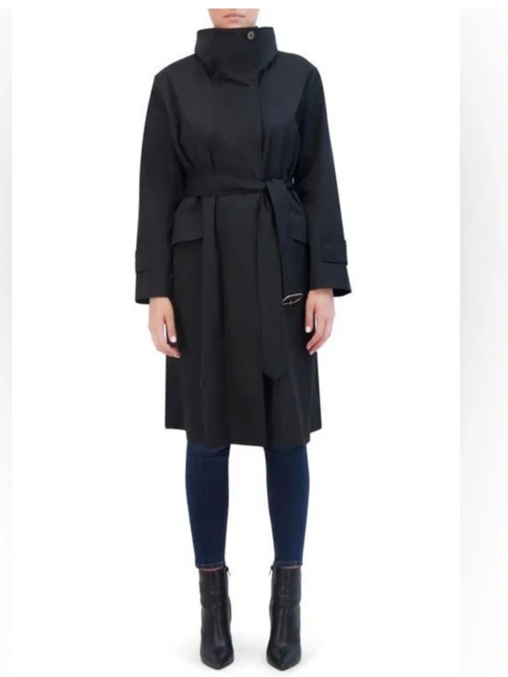 Rebecca Minkoff Belted Funnel Neck Trench Coat Jacket - Black - Size L NEW